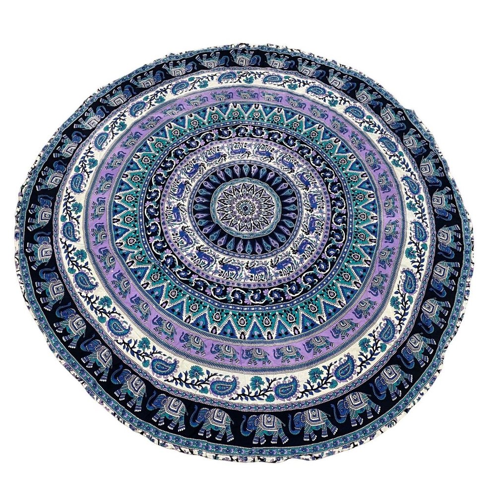Elephant Mandala Bohemia Round Tapestry Tablecloth Cotton Elephant Moose Print